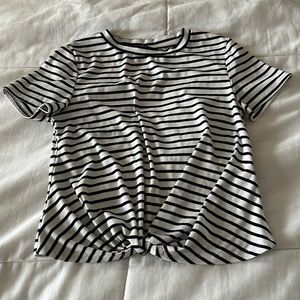 SHEIN Black and White striped Fitted Tie Front Crop Top Size XS